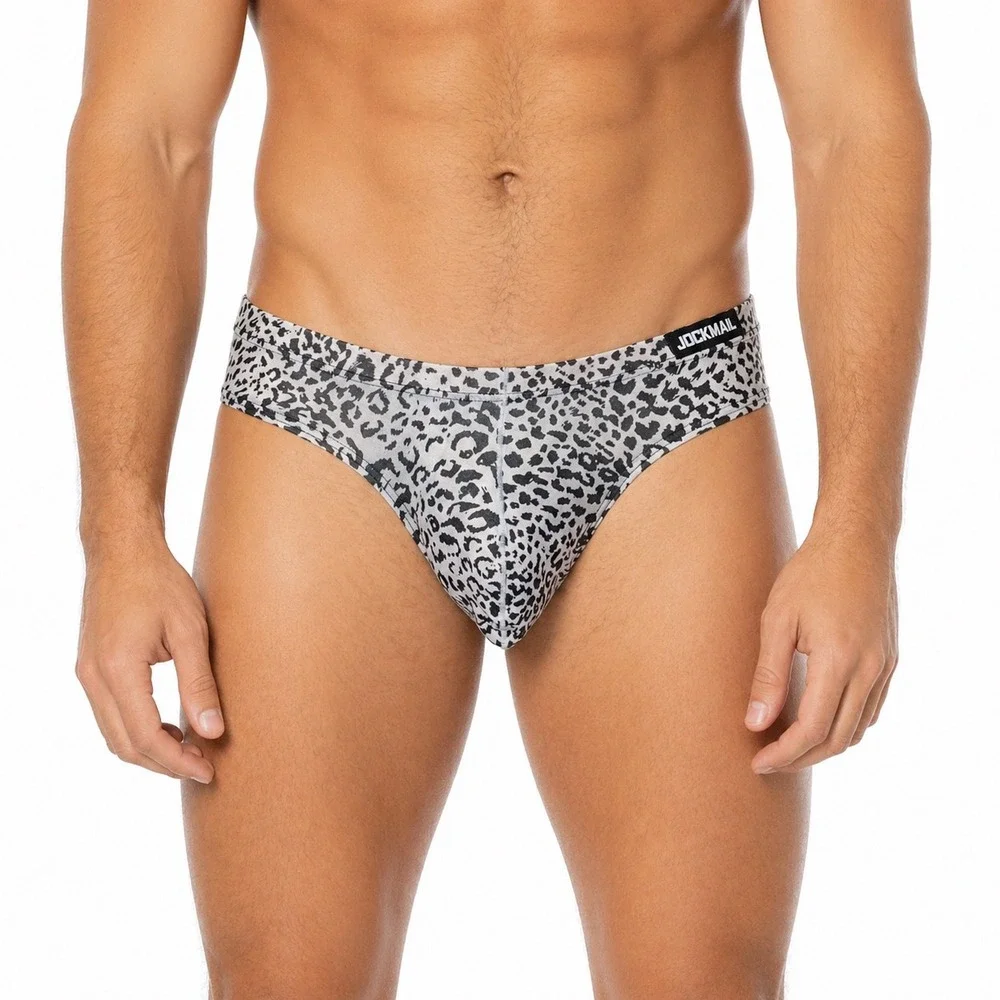 Jockmail Medium (27-30) Leopard Print Brief Black White Low Rise Underwear JM394